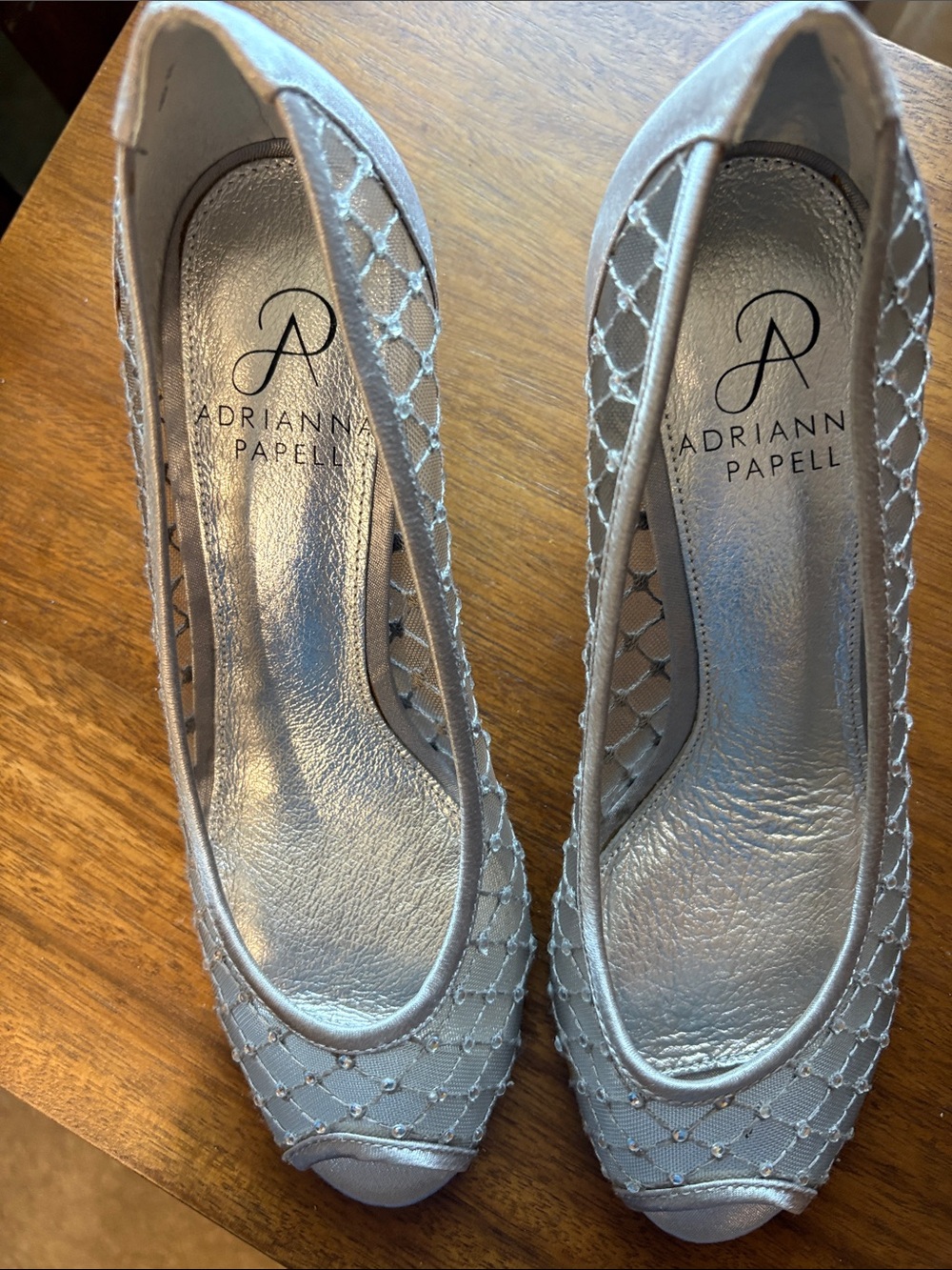 Adrianna Papell Silver Mesh Peep-Toe Heels